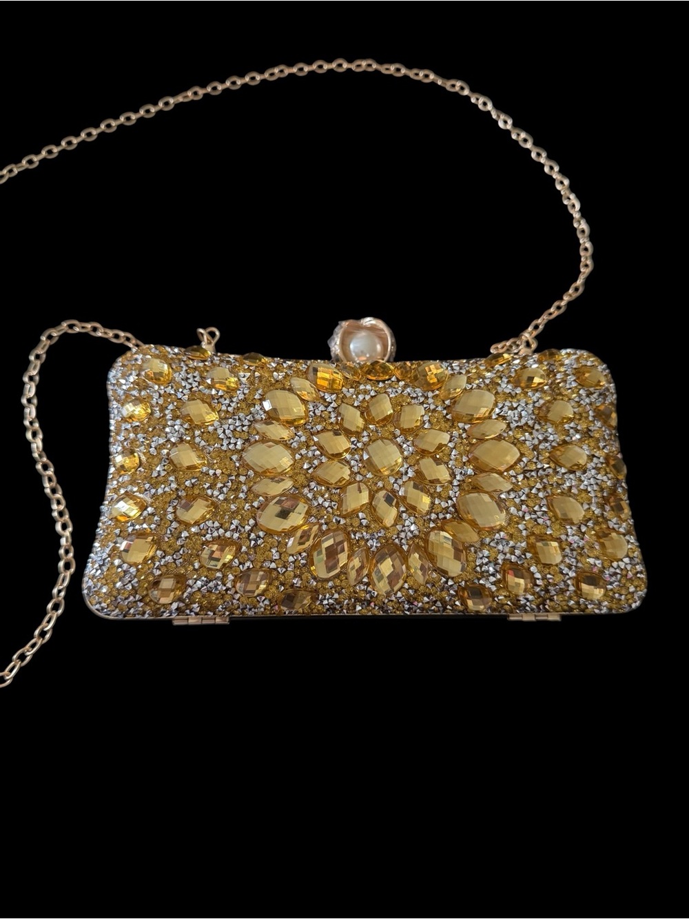 NWT-Gold Jeweled Evening Crossbody bag/Clutch with Chain strap